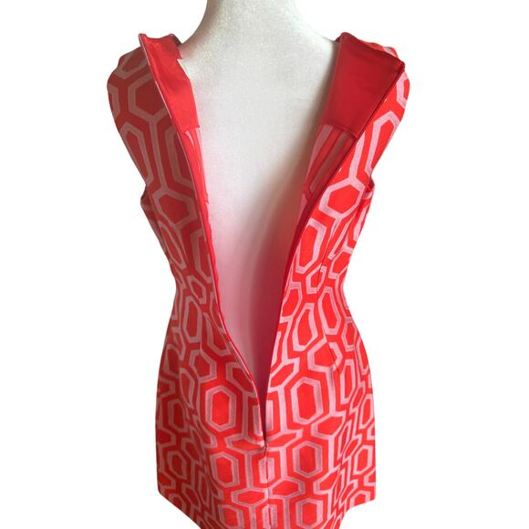 Leslie Evers Orange Pink Geometric Sheath Dress Small S EUC - Picture 6 of 8